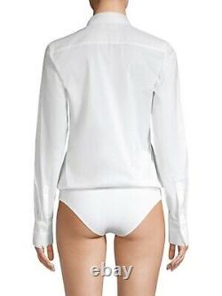 WOLFORD White London Effect Cotton Button Down Long Sleeve Bodysuit Top NWT M