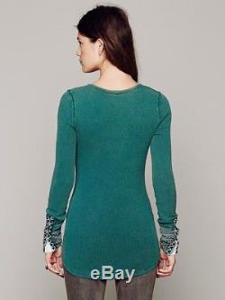 We The Free People Kyoto Cuff Thermal Top Emerald Green S Long Sleeve Waffle