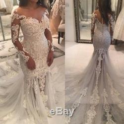 Wedding Dresses Mermaid Chapel Train Long Sleeve Sweetheart Top Lace White Ivory
