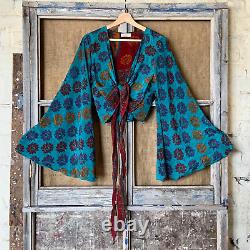 Wholesale 40PC Indian Vintage Silk Sari Bell Sleeve Crop Top Retro 60s Clothing