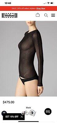 Wolford Small black Stretch Knit lace Mesh long Sleeve Top Swarovski Crystals