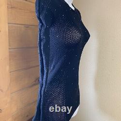 Wolford Small black Stretch Knit lace Mesh long Sleeve Top Swarovski Crystals