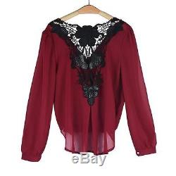 Women Sexy V-neck Tops Loose Long Sleeve T-shirt Casual Lace Splice Blouse HOT