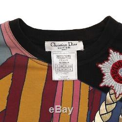 Women's Dior Top Navy Multicolour Embroidered 2002 Sash Medal Long Sleeve Size S