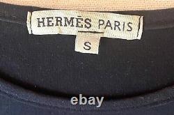Women's HERMES PARIS Black Long Sleeve Cotton Crew Neck Top Size Small