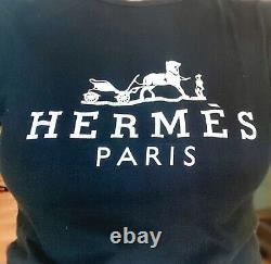 Women's HERMES PARIS Black Long Sleeve Cotton Crew Neck Top Size Small