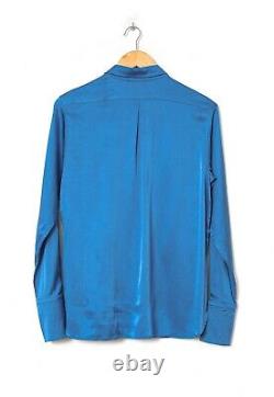 Women's JIL SANDER Top Shirt Long Sleeve Silk Blue Size EU 42 US 10