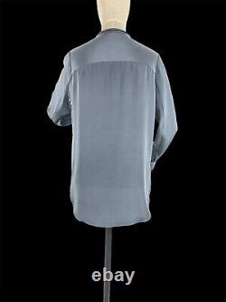 Women's LORO PIANA 100% Silk Grey Long Sleeve Shirt Blouse Top Size 44 / M-L