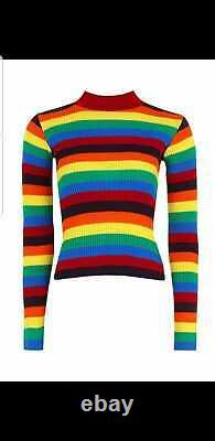 Women's Long Sleeve Stripe Rainbow Knitted Sweater Roll Neck Jumper Top