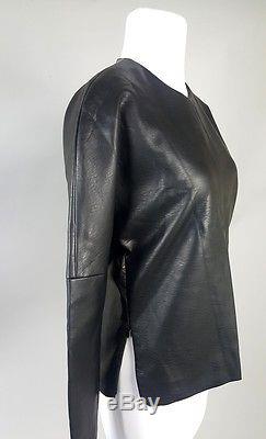 Womens Celine Phoebe Philo Black Vegan Leather Long Sleeve Top Size 36 FR