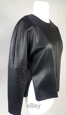 Womens Celine Phoebe Philo Black Vegan Leather Long Sleeve Top Size 38