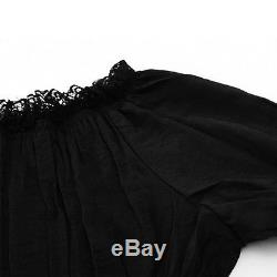 Womens Gothic Victorian Lace Peasant Black Blouses Long Sleeves Hippie Boho Top