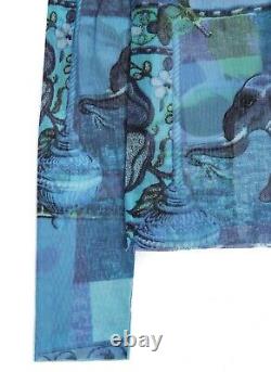 Womens Kenzo Jeans Vintage Mesh Top Long Sleeve Sheer Elephant Y2K Blue Size S