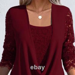 Womens Lace Tunic Tops Long Sleeve Ruffle Evening Party Blouse T Shirt Size 6-16
