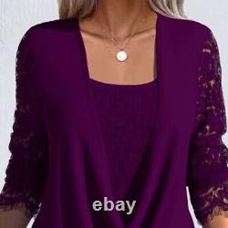 Womens Lace Tunic Tops Long Sleeve Ruffle Evening Party Blouse T Shirt Size 6-16