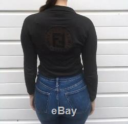 Womens Vintage 80s 90s Fendi Shirt Black Long Sleeved Top Zucca Collared S