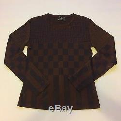 Womens Vintage 80s Fendi Top Brown Black Fendi Zucca Pattern Long Sleeve Shirt