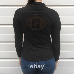 Womens Vintage Fendi Top Black FF zucca Mesh Long Sleeve Shirt Size Small