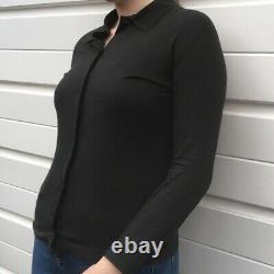 Womens Vintage Fendi Top Black FF zucca Mesh Long Sleeve Shirt Size Small