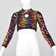 Xs 1970s Black Knit Crop Top Rainbow Sequins Long Sleeves Disco Party 70s Vtg