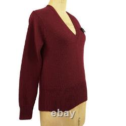 XS NEW $980 GUCCI Red Wool GOLD BEE BROOCH PIN KNIT V KNIT Classic SWEATER TOP