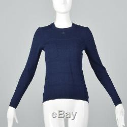 XS Navy Blue Courreges Angora Sweater 1970s VTG Striped Long Sleeve French Top