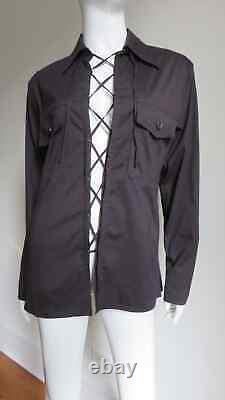 YSL VTG Tom Ford Black Cotton Lace Up Long Sleeve Pocket Shirt Blouse Top 36/2