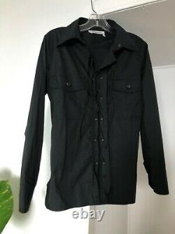 YSL VTG Tom Ford Black Cotton Lace Up Long Sleeve Pocket Shirt Blouse Top 36/2