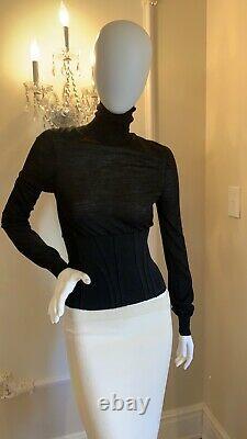 YVES SAINT LAURENT YSL Black Long Sleeve Turtleneck Corset Top Knit Sweater SIZE