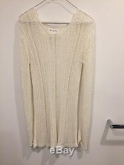 Yohji Yamamoto Cream White Crochet Net Long Sleeves Tunic Top Pullover Size M