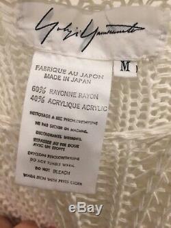 Yohji Yamamoto Cream White Crochet Net Long Sleeves Tunic Top Pullover Size M