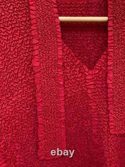 Yoshiki Hishinuma red crinkled polyester ribbon neck longsleeve top JP 2 M S