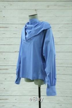 Yves Saint Laurent Blouse Blue Stretch Cotton Size 38 Open Back Long Sleeve Top