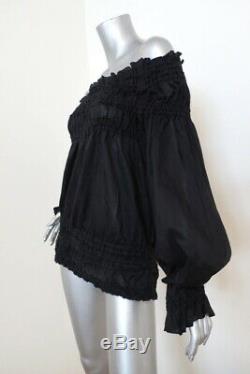 Yves Saint Laurent Off the Shoulder Blouse Black Cotton Size 42 Long Sleeve Top