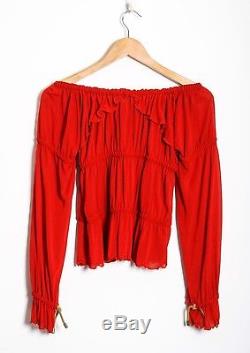 Yves Saint Laurent Women's Red Viscose Sexy Top Long Sleeve Blouse Tee Tank Sz M