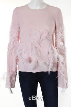 ZAC Zac Posen Pink Silk Long Sleeve Crew Neck Feather Blouse Top Size 4 New $650