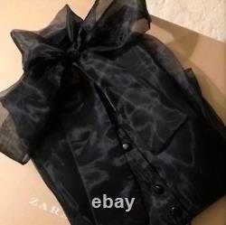 ZARA ELEGANT BLOUSE BLACK BLOUSE TOP WITH BOW TIE SCARF size S NEW