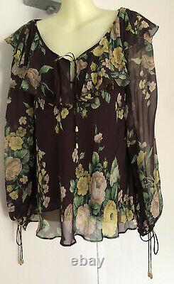 ZIMMERMANN Floral Silk Blouson-Sleeve Tunic Top AU 1/ 8-10 Sheer Frills Roses