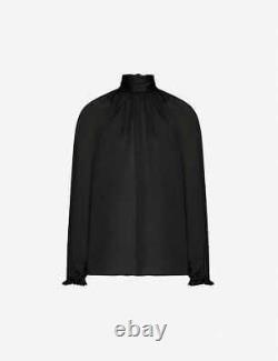 ZIMMERMANN High neck Gathered silk bow Black top long sleeve Size 0 UK Size 8