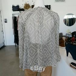 ZIMMERMANN VE Beige Geometric Print Sheer Silk Long Sleeve Top Shirt Blouse 1/6