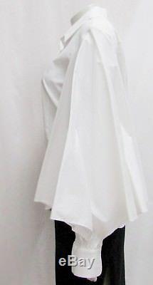 Zac Posen 10 White Shirt Top Puff Bell Long Sleeves Button Down Cotton 2006 Fall