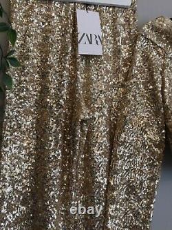 Zara Gold Limited Edition Sequinned Top & Flared Leggings Co-ord Suit Set Xs/m