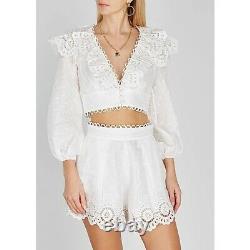 Zimmermann Bellitude Ruffled Cropped White Linen Blouse Shirt Top Size 0 XS New