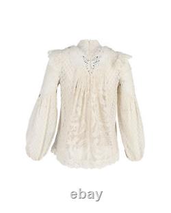 Zimmermann Women's Pleated Lace Long-Sleeve Blouse in Cream Cotton in white cr